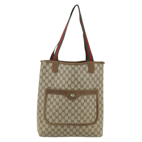 GUCCI GG Supreme Web Sherry Line Tote Bag PVC Beige Gold 120 02 003 Auth 175086