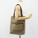 GUCCI GG Supreme Web Sherry Line Tote Bag PVC Beige Gold 120 02 003 Auth 175086-22