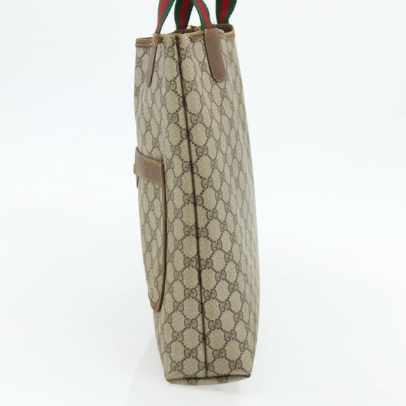 GUCCI GG Supreme Web Sherry Line Tote Bag PVC Beige Gold 120 02 003 Auth 175086