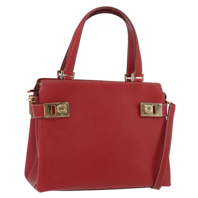 Salvatore Ferragamo Gancini Hand Bag Leather 2way Red Gold Auth 175087A