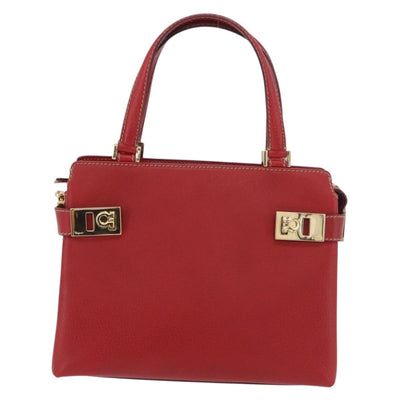 Salvatore Ferragamo Gancini Hand Bag Leather 2way Red Gold Auth 175087A - 0