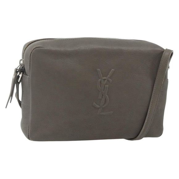 SAINT LAURENT Shoulder Bag Leather Gray Silver Auth 175088A