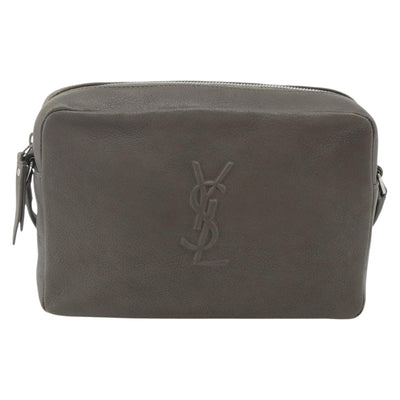 SAINT LAURENT Shoulder Bag Leather Gray Silver Auth 175088A - 0