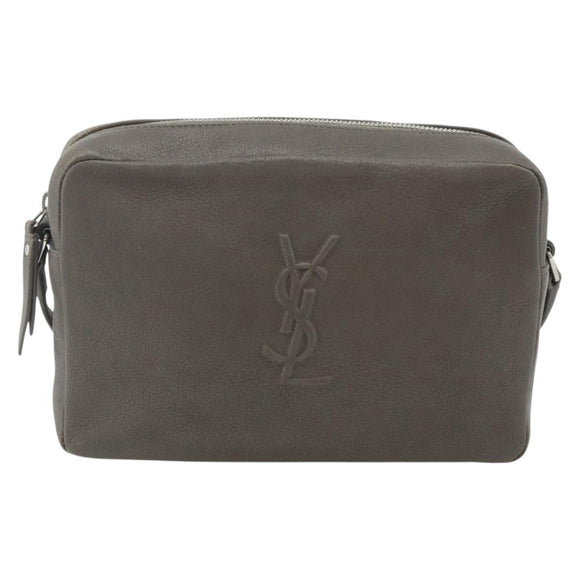 SAINT LAURENT Shoulder Bag Leather Gray Silver Auth 175088A