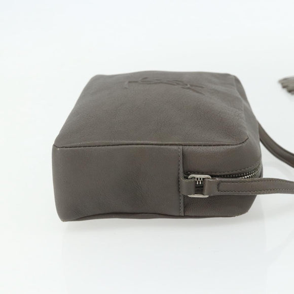 SAINT LAURENT Shoulder Bag Leather Gray Silver Auth 175088A