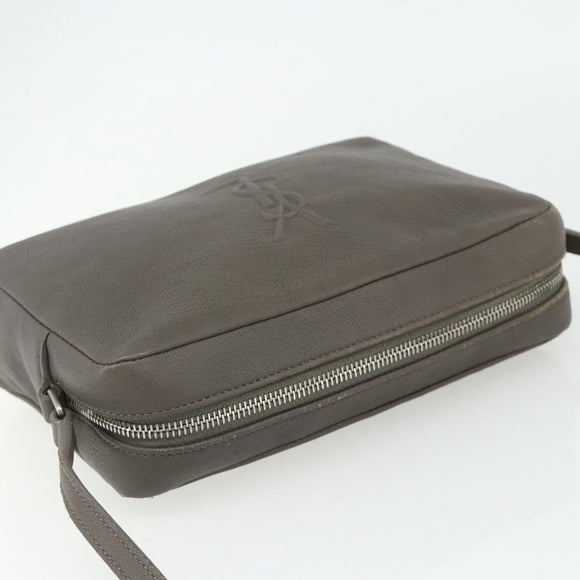 SAINT LAURENT Shoulder Bag Leather Gray Silver Auth 175088A