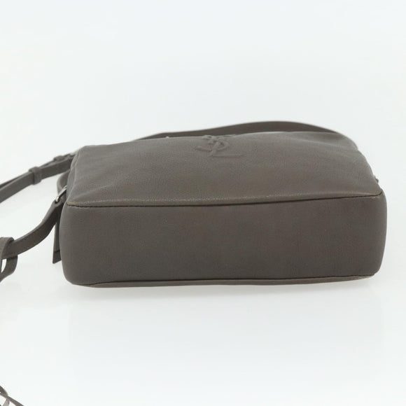 SAINT LAURENT Shoulder Bag Leather Gray Silver Auth 175088A