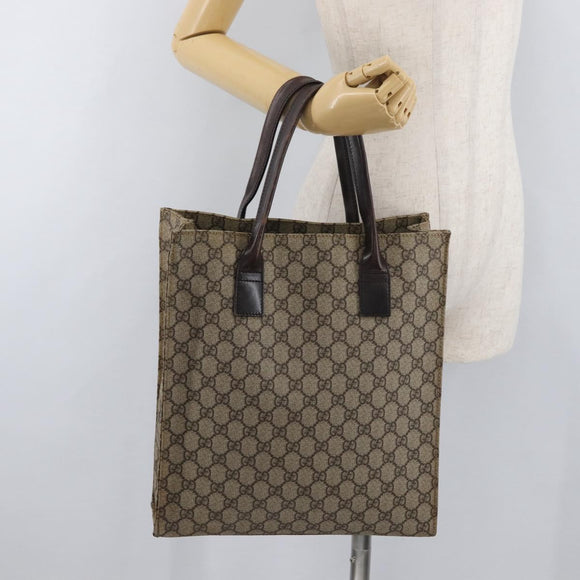 GUCCI GG Supreme Tote Bag PVC Beige Silver 91249 Auth 175089A