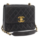 CHANEL Matelasse Chain Shoulder Bag Lamb Skin Black Gold CC Auth 175090SAV-1