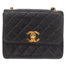 CHANEL Matelasse Chain Shoulder Bag Lamb Skin Black Gold CC Auth 175090SAV-13