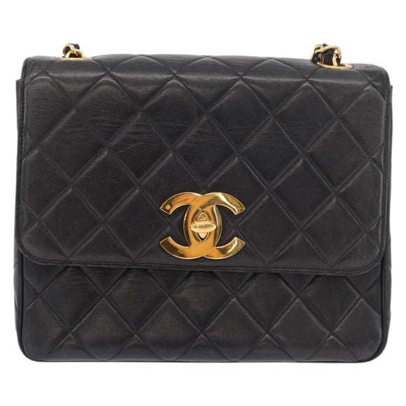 CHANEL Matelasse Chain Shoulder Bag Lamb Skin Black Gold CC Auth 175090SAV