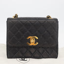CHANEL Matelasse Chain Shoulder Bag Lamb Skin Black Gold CC Auth 175090SAV-12