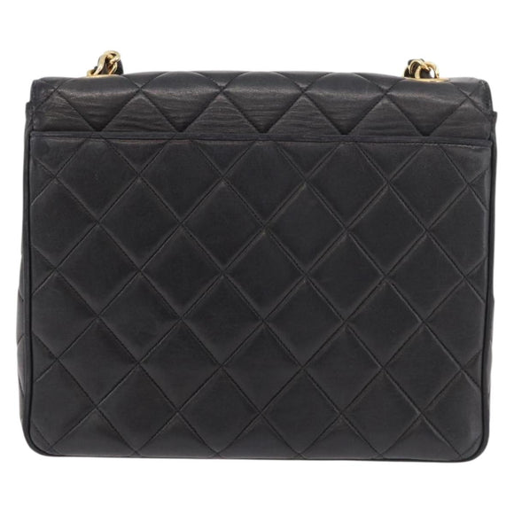 CHANEL Matelasse Chain Shoulder Bag Lamb Skin Black Gold CC Auth 175090SAV