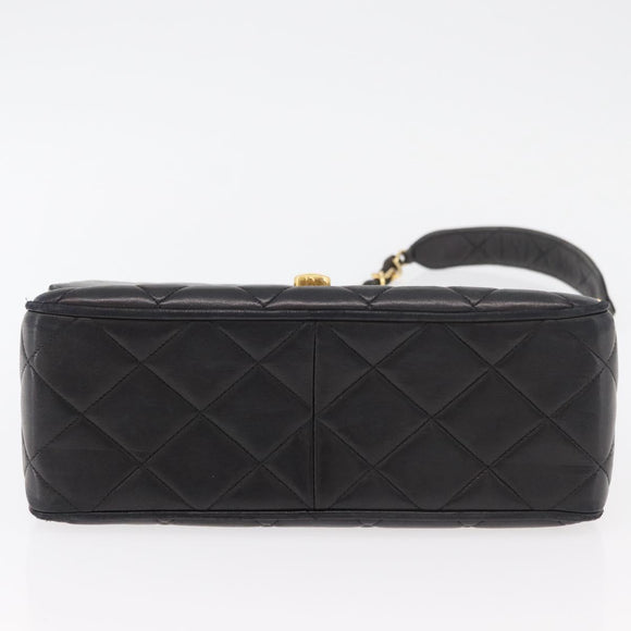 CHANEL Matelasse Chain Shoulder Bag Lamb Skin Black Gold CC Auth 175090SAV