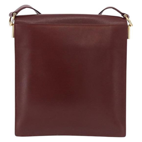 CARTIER Must Line Shoulder Bag Leather Bordeaux Gold Auth 175092A