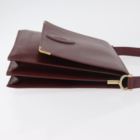 CARTIER Must Line Shoulder Bag Leather Bordeaux Gold Auth 175092A