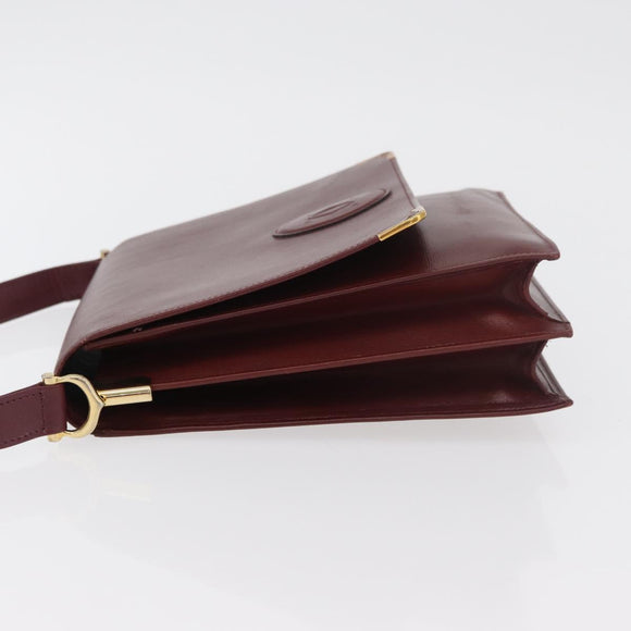 CARTIER Must Line Shoulder Bag Leather Bordeaux Gold Auth 175092A