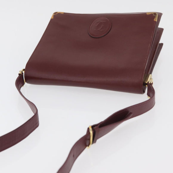 CARTIER Must Line Shoulder Bag Leather Bordeaux Gold Auth 175092A
