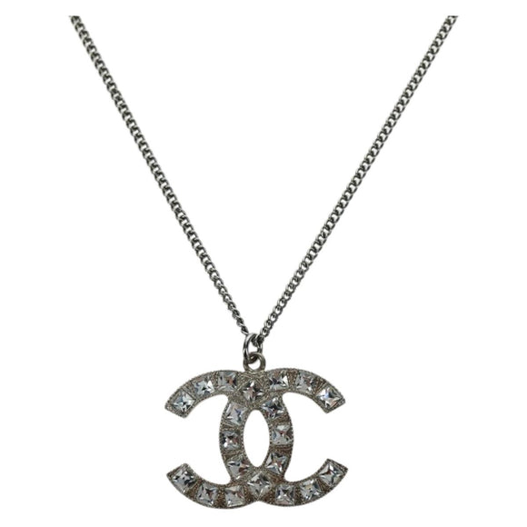 CHANEL COCO Mark Necklace metal Silver CC Auth 175104M