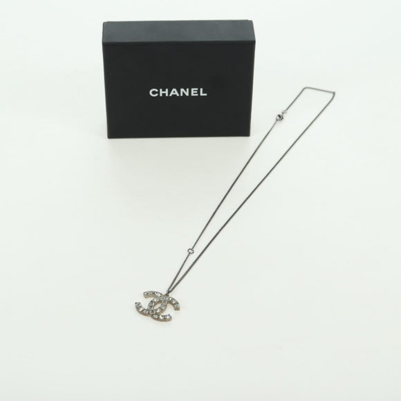 CHANEL COCO Mark Necklace metal Silver CC Auth 175104M