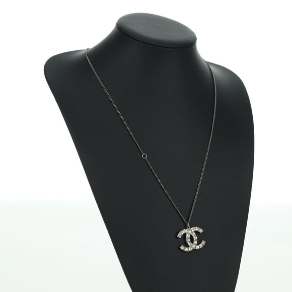 CHANEL COCO Mark Necklace metal Silver CC Auth 175104M