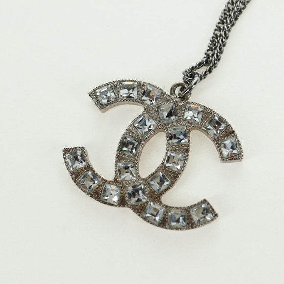 CHANEL COCO Mark Necklace metal Silver CC Auth 175104M