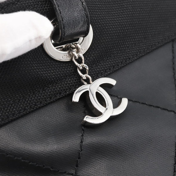 CHANEL Paris Biarritz Tote Bag Coated Canvas Black Silver CC Auth 175106A