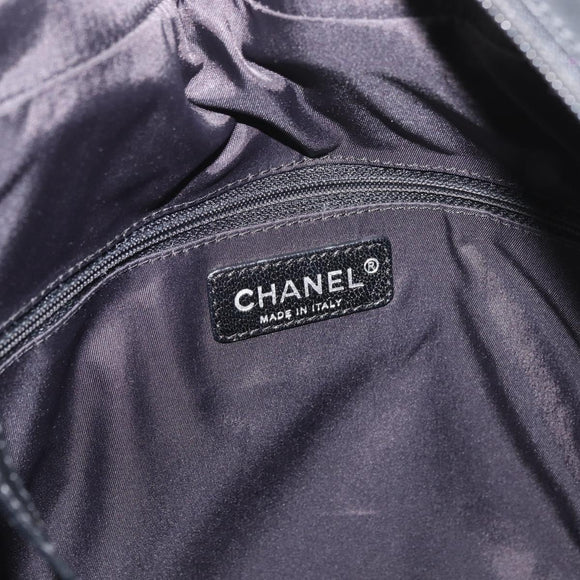 CHANEL Paris Biarritz Tote Bag Coated Canvas Black Silver CC Auth 175106A