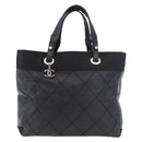 CHANEL Paris Biarritz Tote Bag Coated Canvas Black Silver CC Auth 175106A-13