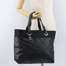CHANEL Paris Biarritz Tote Bag Coated Canvas Black Silver CC Auth 175106A-25