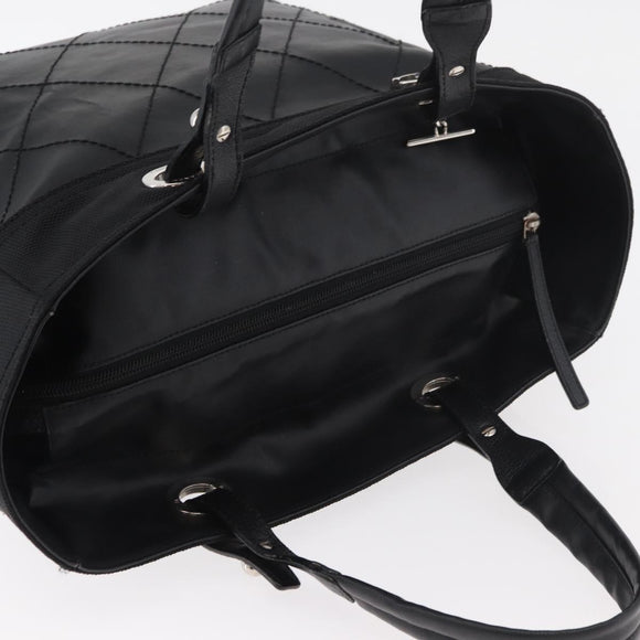 CHANEL Paris Biarritz Tote Bag Coated Canvas Black Silver CC Auth 175106A