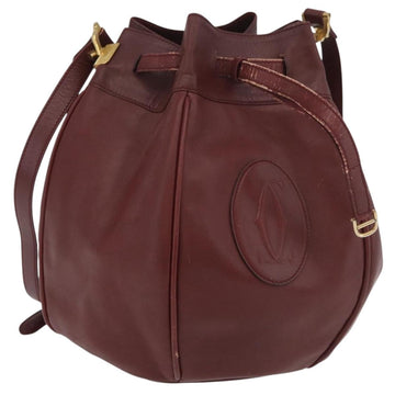 CARTIER Must Line Purse Shoulder Bag Leather Bordeaux Gold Auth 175108