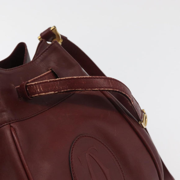 CARTIER Must Line Purse Shoulder Bag Leather Bordeaux Gold Auth 175108