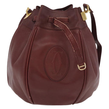 CARTIER Must Line Purse Shoulder Bag Leather Bordeaux Gold Auth 175108 - 0