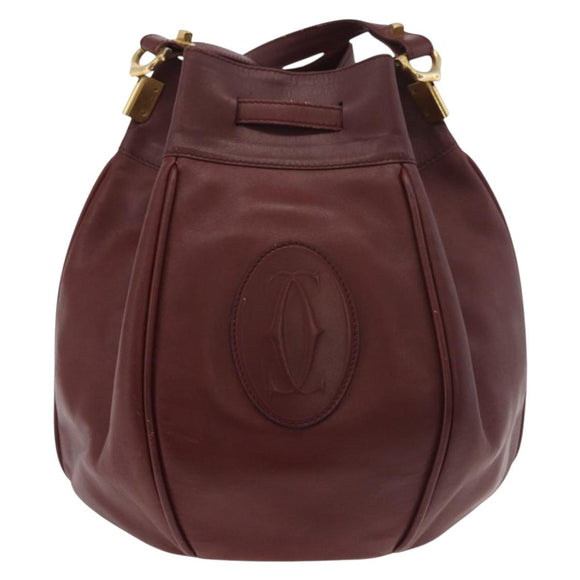 CARTIER Must Line Purse Shoulder Bag Leather Bordeaux Gold Auth 175108