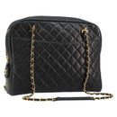 CHANEL Matelasse Shoulder Bag Lamb Skin Black Gold CC Auth 175111A-1