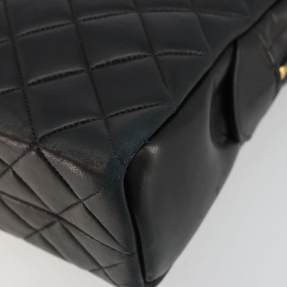 CHANEL Matelasse Shoulder Bag Lamb Skin Black Gold CC Auth 175111A