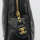 CHANEL Matelasse Shoulder Bag Lamb Skin Black Gold CC Auth 175111A-17