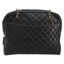 CHANEL Matelasse Shoulder Bag Lamb Skin Black Gold CC Auth 175111A-13
