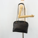 CHANEL Matelasse Shoulder Bag Lamb Skin Black Gold CC Auth 175111A-24