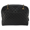 CHANEL Matelasse Shoulder Bag Lamb Skin Black Gold CC Auth 175111A-2