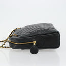 CHANEL Matelasse Shoulder Bag Lamb Skin Black Gold CC Auth 175111A-4
