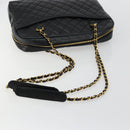 CHANEL Matelasse Shoulder Bag Lamb Skin Black Gold CC Auth 175111A-7