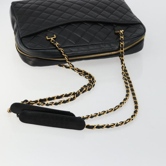 CHANEL Matelasse Shoulder Bag Lamb Skin Black Gold CC Auth 175111A