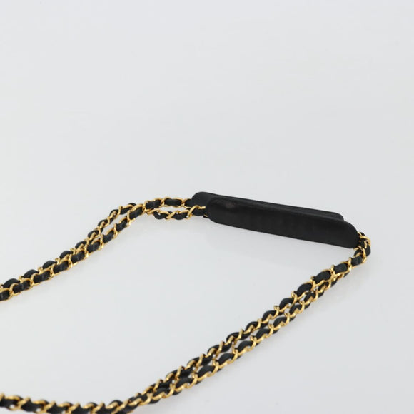 CHANEL Matelasse Shoulder Bag Lamb Skin Black Gold CC Auth 175111A
