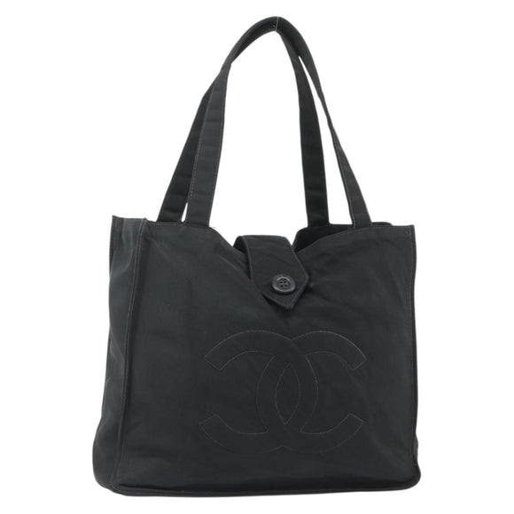 CHANEL Hand Bag Nylon Black Silver CC Auth 175119