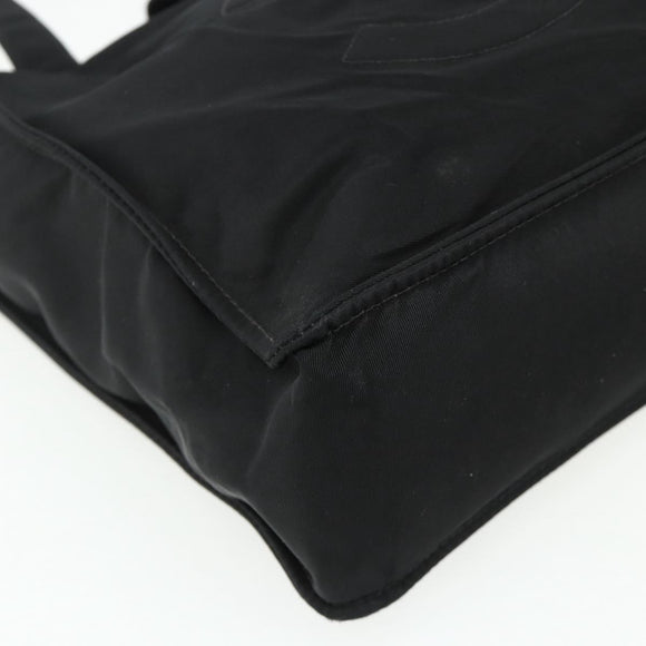 CHANEL Hand Bag Nylon Black Silver CC Auth 175119