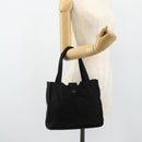 CHANEL Hand Bag Nylon Black Silver CC Auth 175119-19