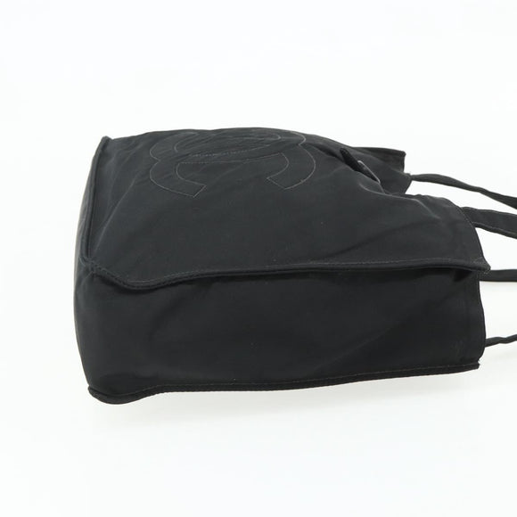 CHANEL Hand Bag Nylon Black Silver CC Auth 175119