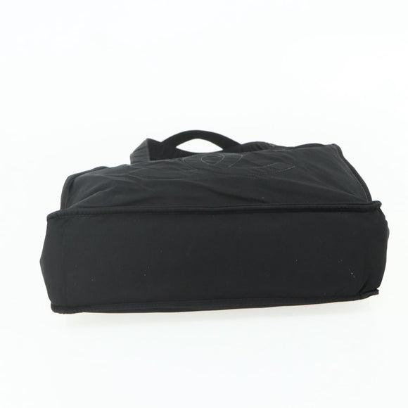 CHANEL Hand Bag Nylon Black Silver CC Auth 175119